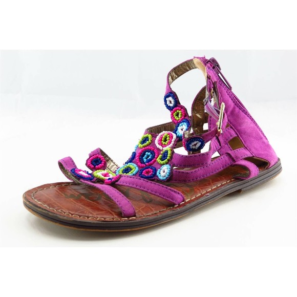 Sam Edelman Youth‎ Girls Shoes Size 2 M Purple Gladiator Leather - Picture 1 of 7